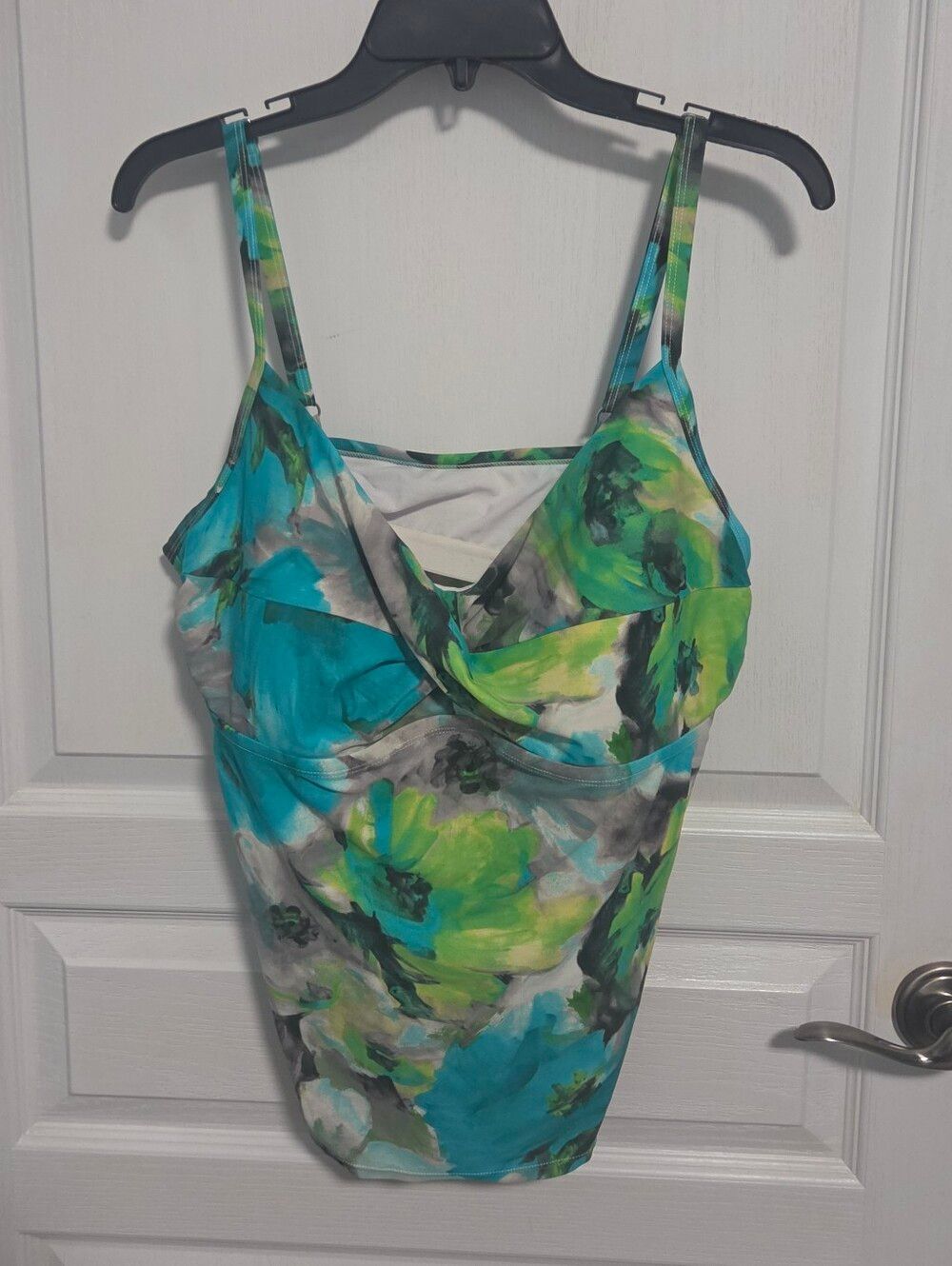 Jaclyn Smith Tankini Top Swim Top Teal Gray Watercolor Floral Womens Plus 20W